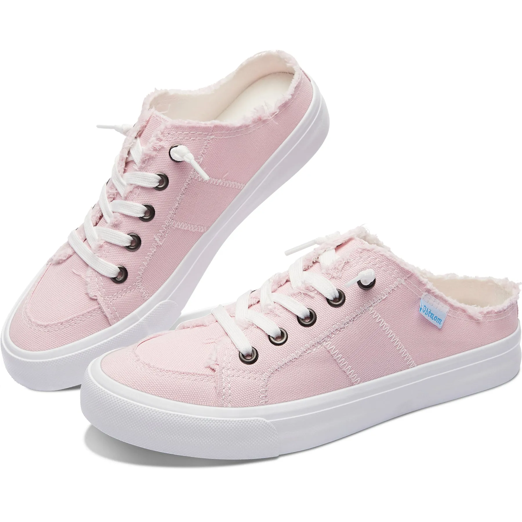 Obtaom Women Canvas Mules Memory Foam Clipper Holiday Shoes