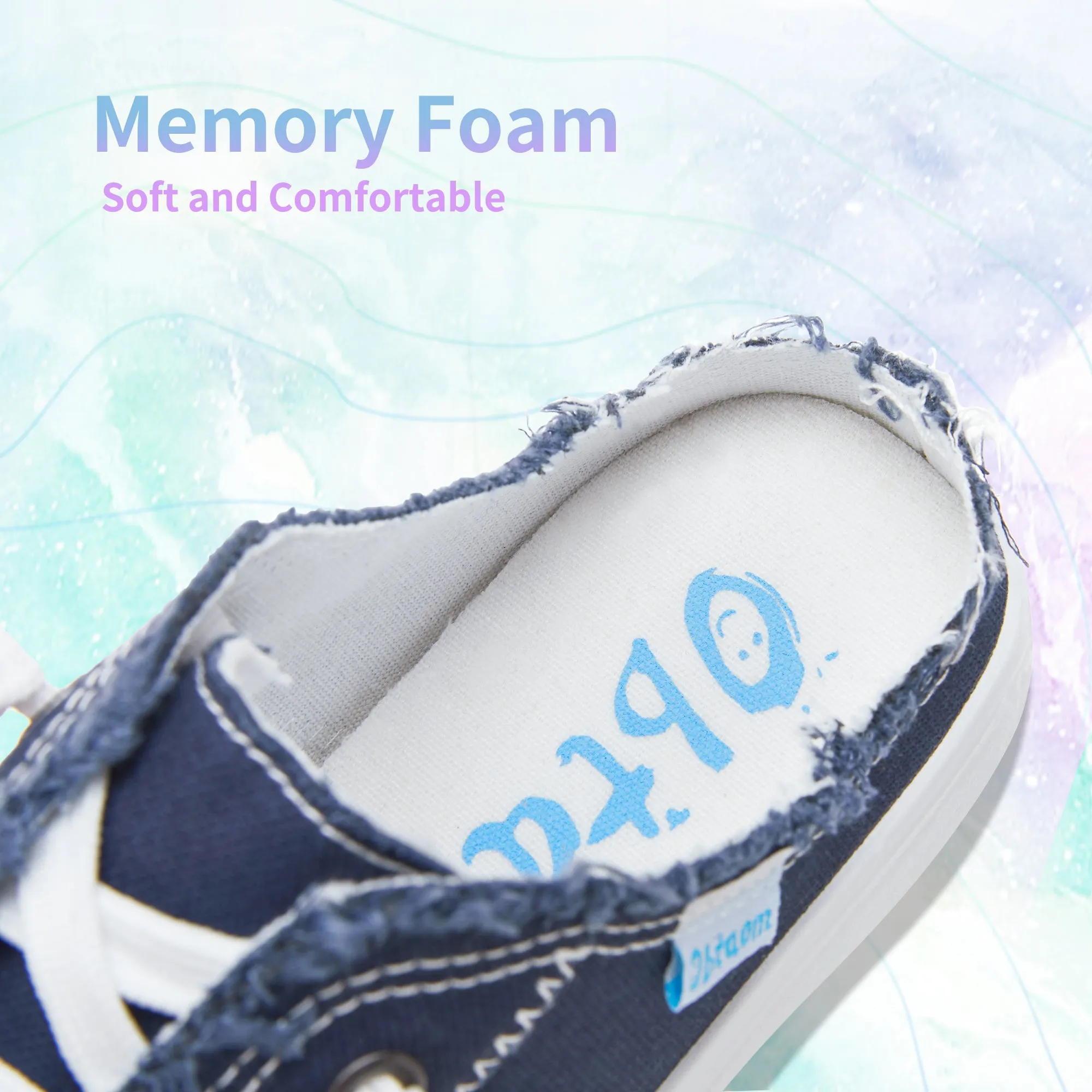 Obtaom Women Canvas Mules Memory Foam Clipper Holiday Shoes