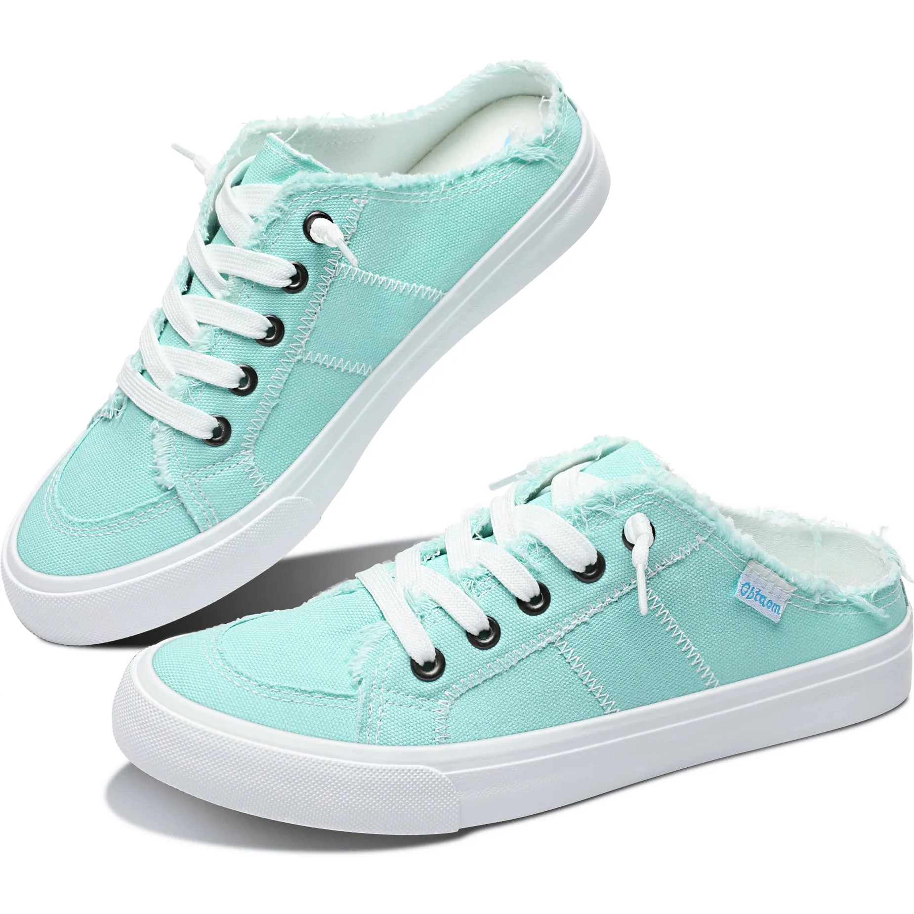 Obtaom Women Canvas Mules Memory Foam Clipper Holiday Shoes