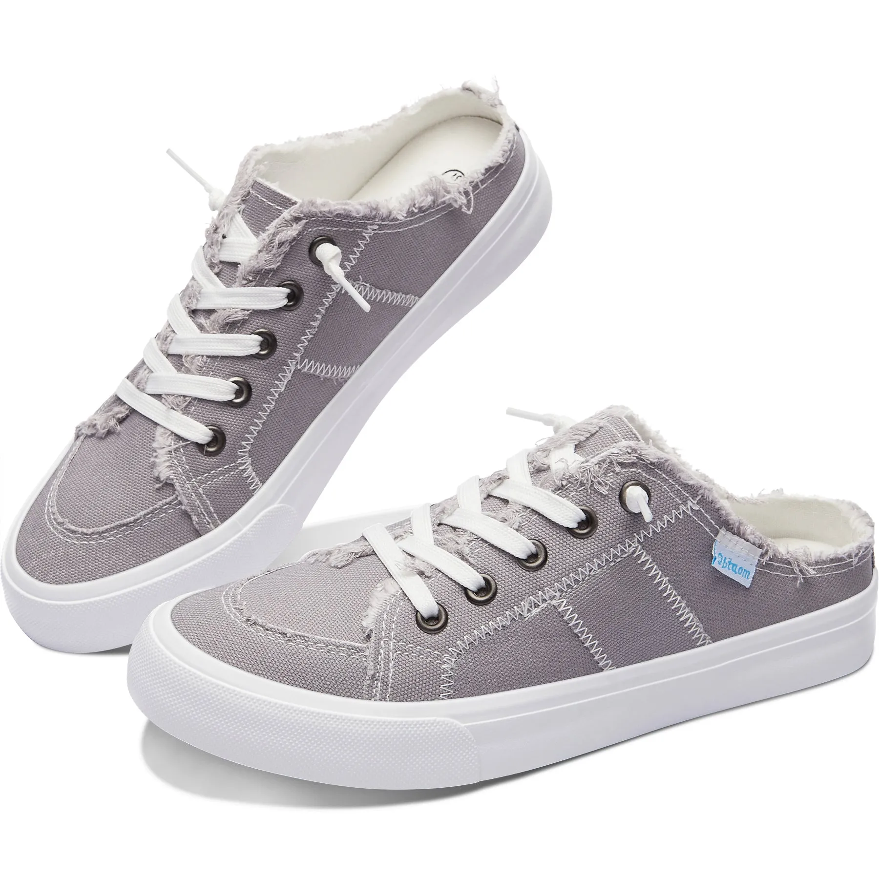 Obtaom Women Canvas Mules Memory Foam Clipper Holiday Shoes