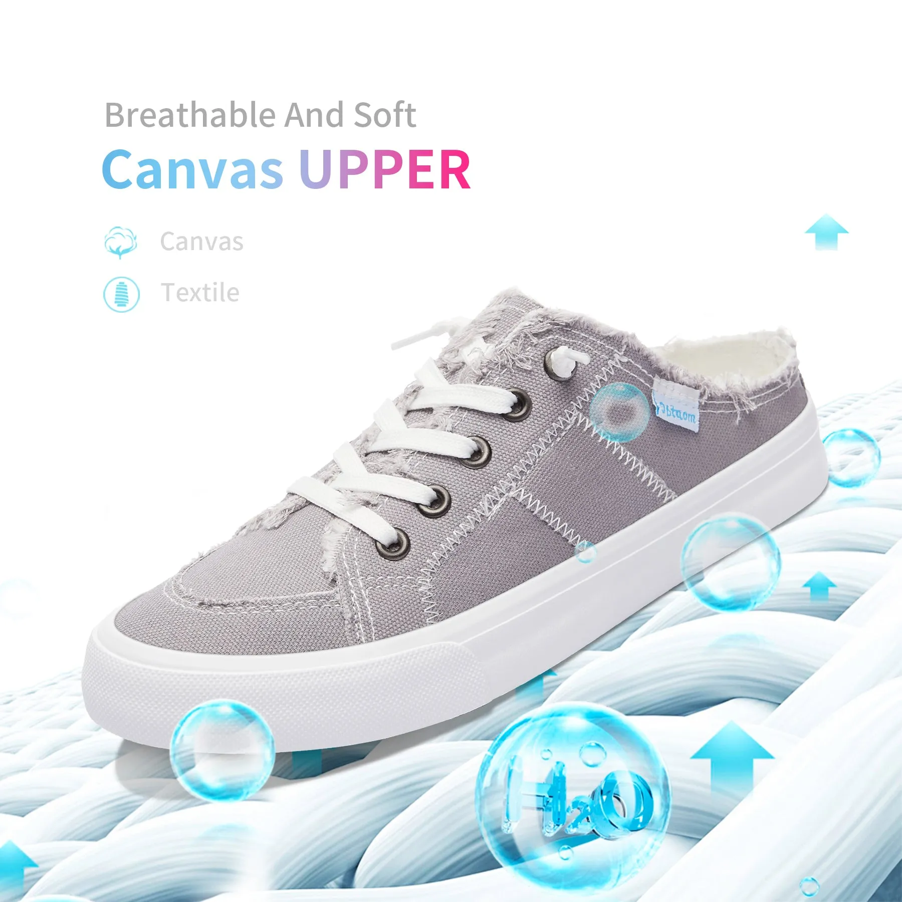 Obtaom Women Canvas Mules Memory Foam Clipper Holiday Shoes