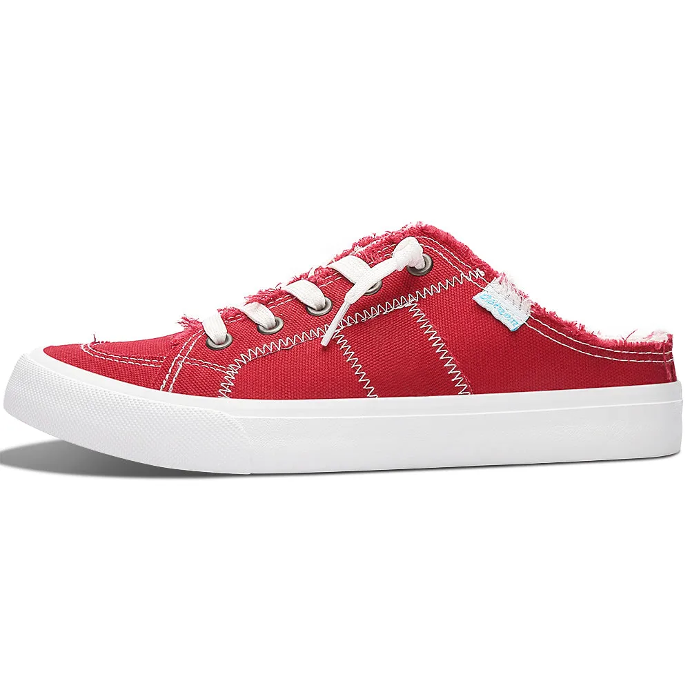 Obtaom Women Canvas Mules Memory Foam Clipper Holiday Shoes