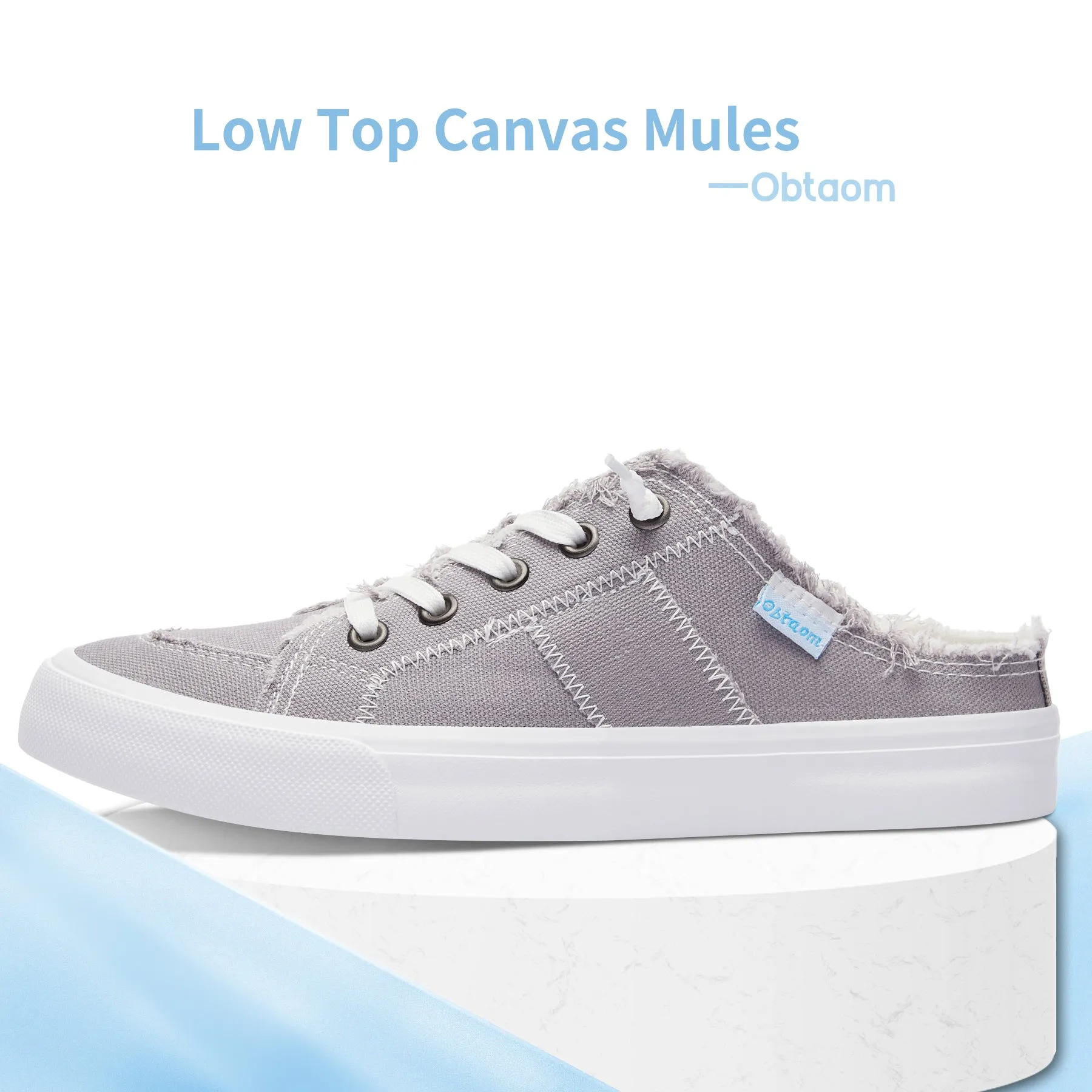 Obtaom Women Canvas Mules Memory Foam Clipper Holiday Shoes