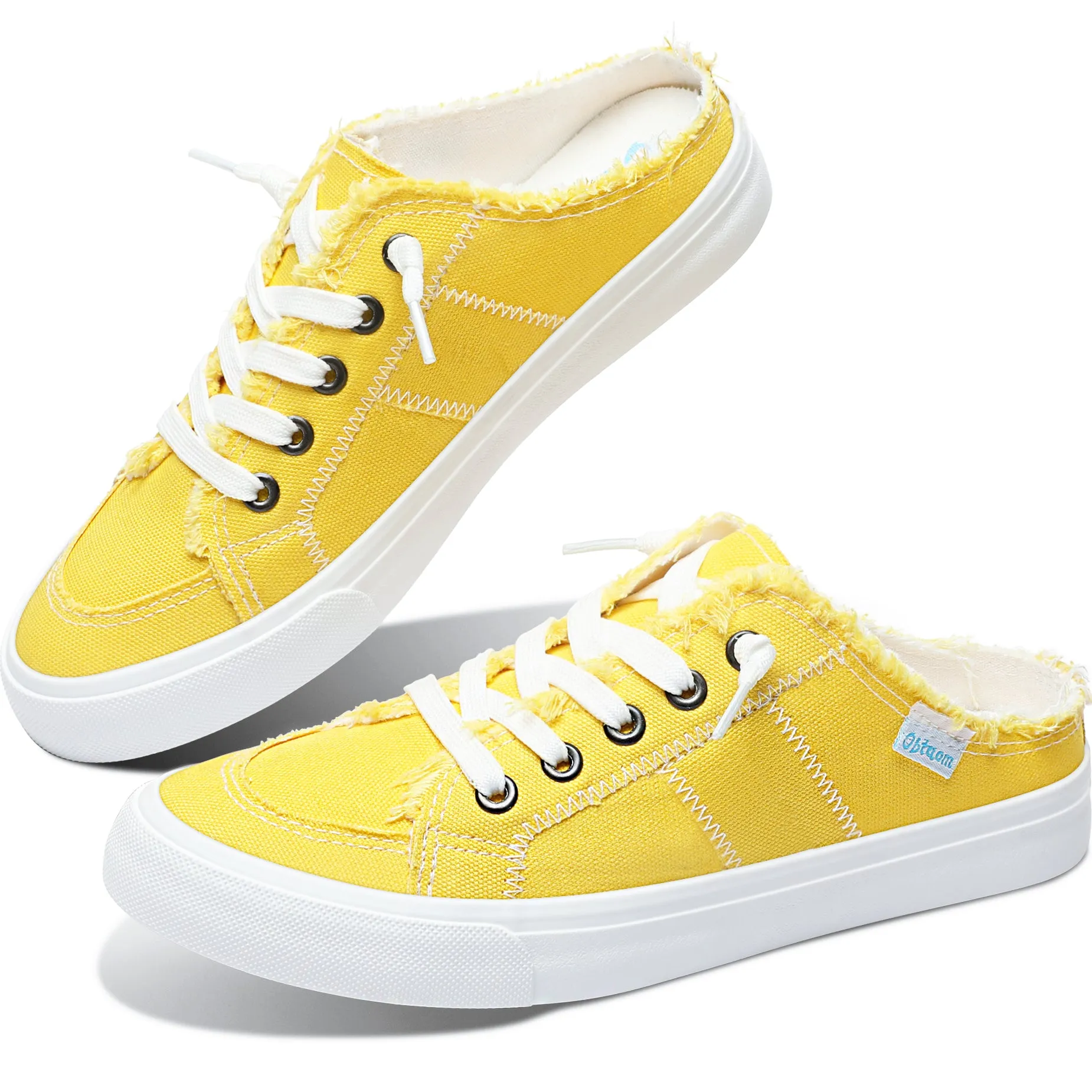 Obtaom Women Canvas Mules Memory Foam Clipper Holiday Shoes