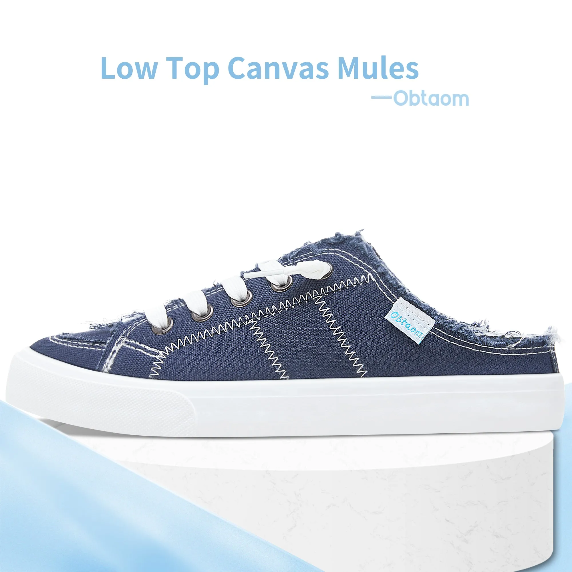 Obtaom Women Canvas Mules Memory Foam Clipper Holiday Shoes
