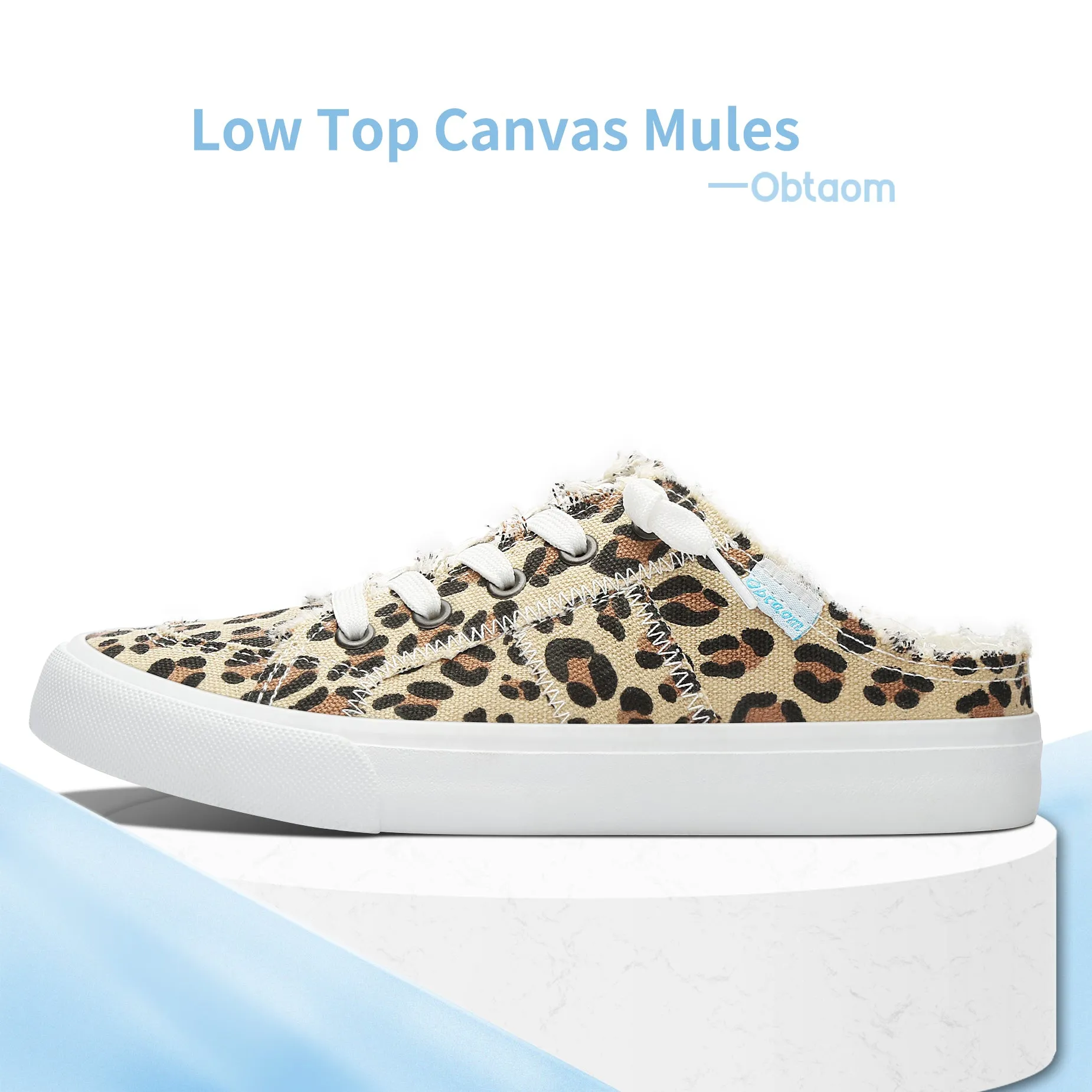 Obtaom Women Canvas Mules Memory Foam Clipper Holiday Shoes