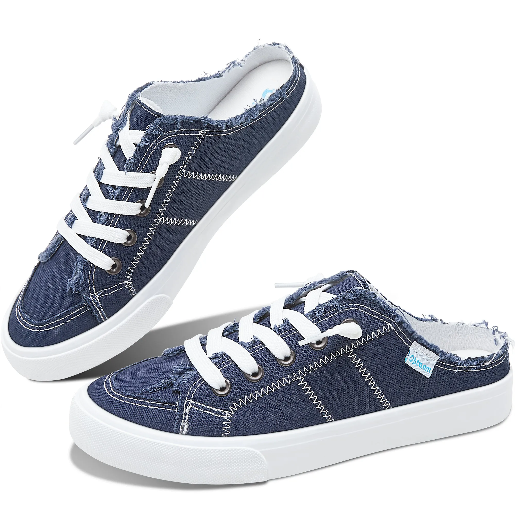 Obtaom Women Canvas Mules Memory Foam Clipper Holiday Shoes