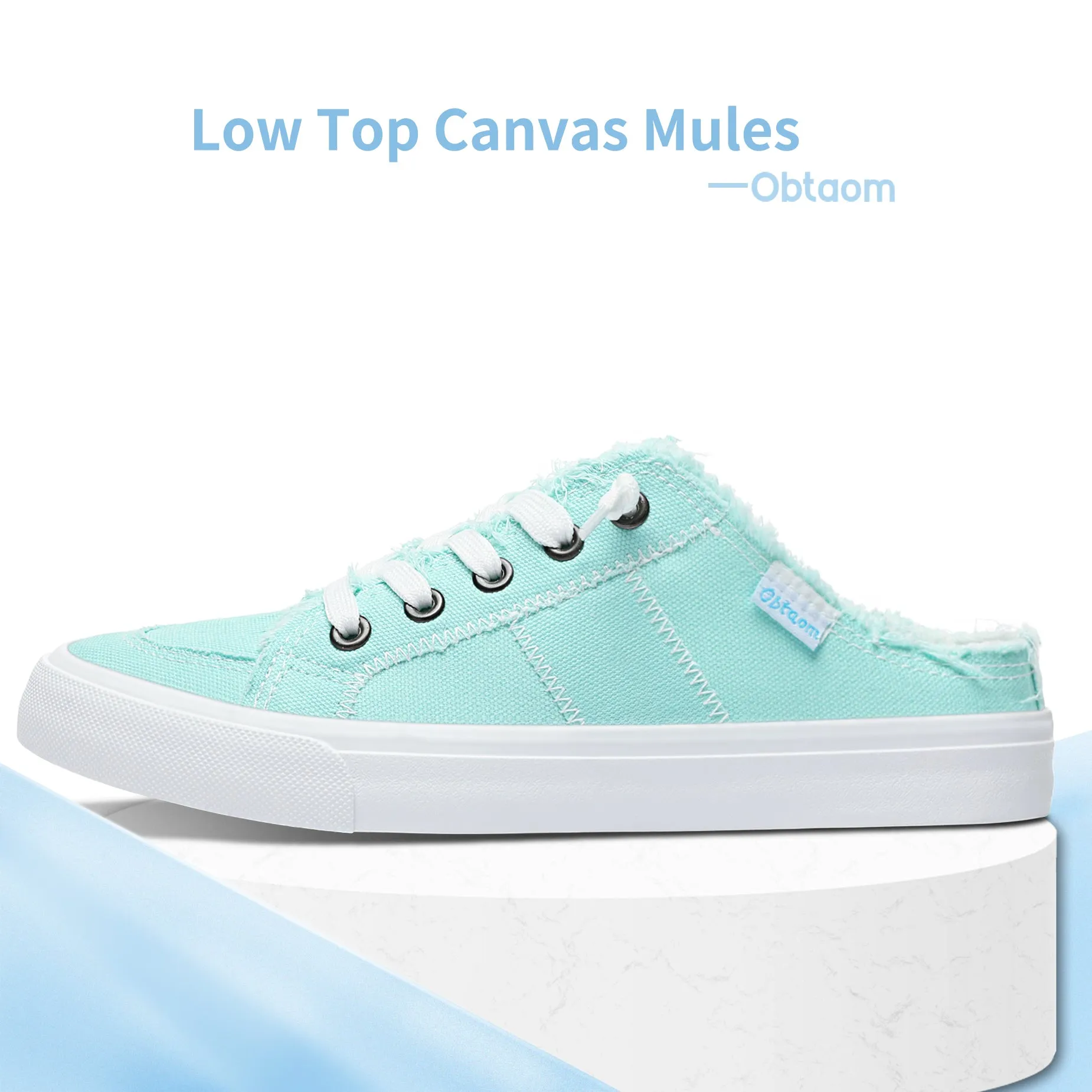 Obtaom Women Canvas Mules Memory Foam Clipper Holiday Shoes