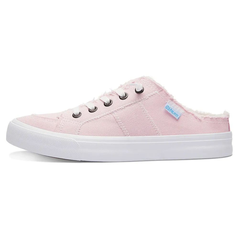Obtaom Women Canvas Mules Memory Foam Clipper Holiday Shoes