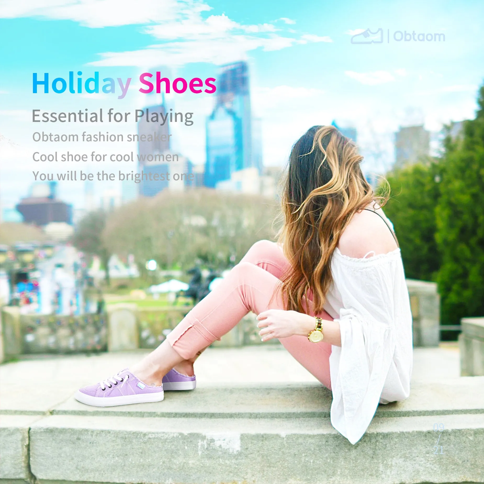 Obtaom Women Canvas Mules Memory Foam Clipper Holiday Shoes