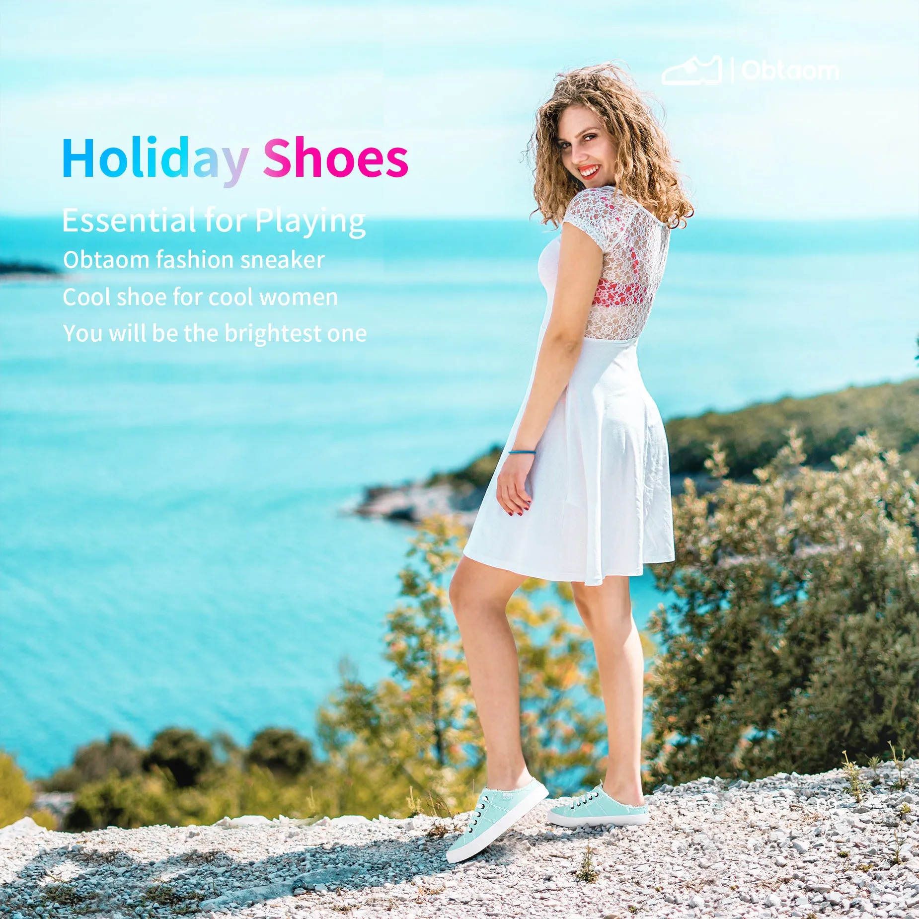 Obtaom Women Canvas Mules Memory Foam Clipper Holiday Shoes