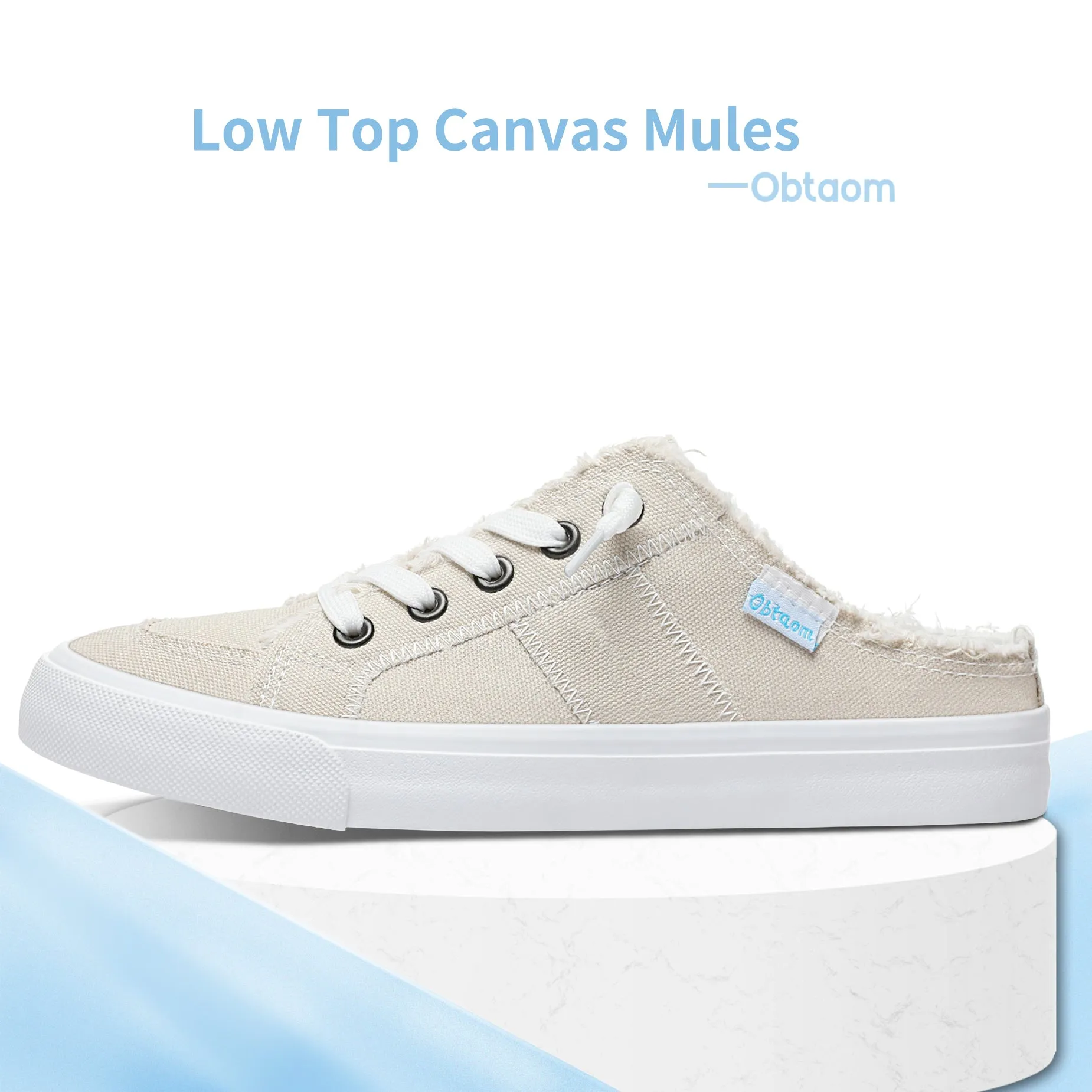 Obtaom Women Canvas Mules Memory Foam Clipper Holiday Shoes