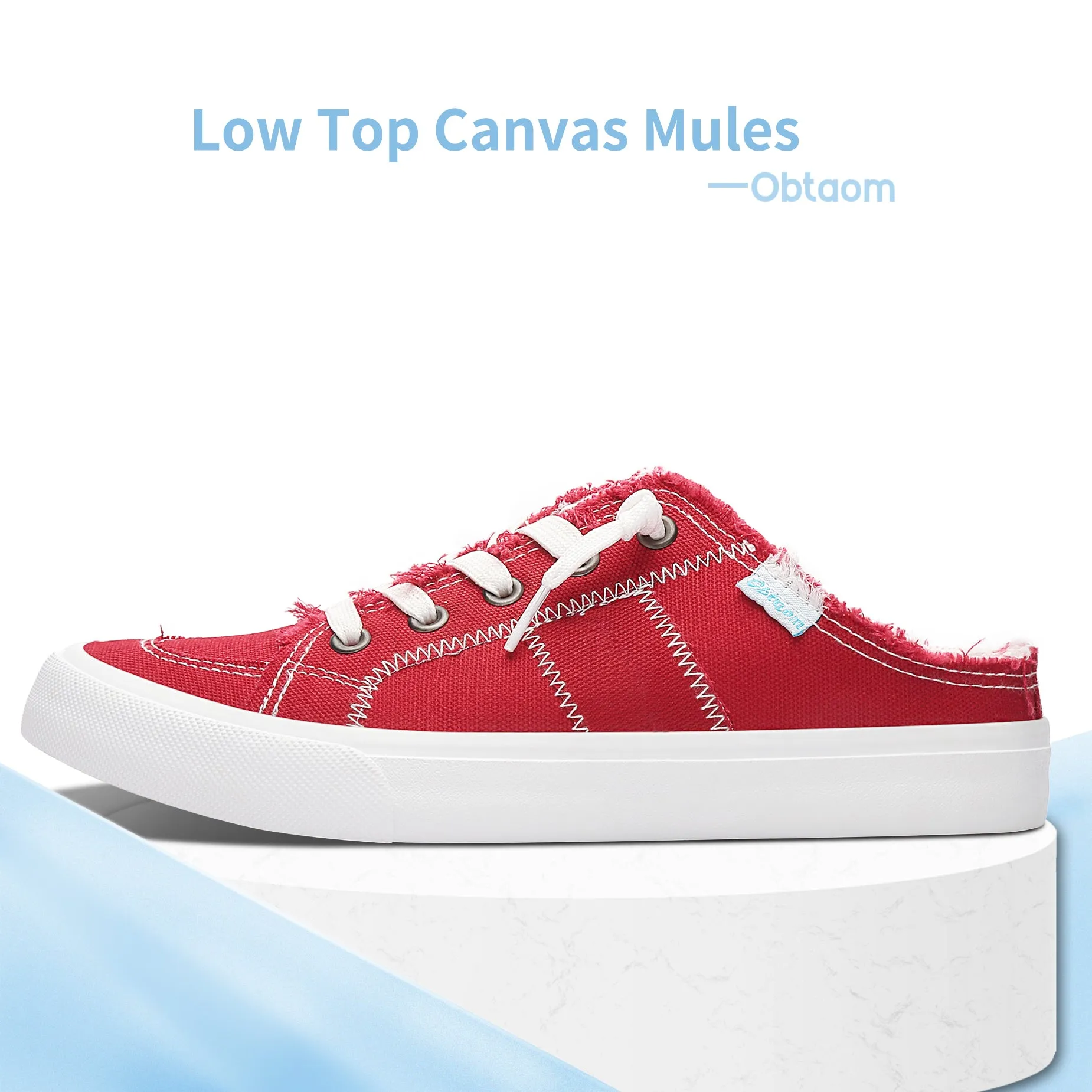 Obtaom Women Canvas Mules Memory Foam Clipper Holiday Shoes
