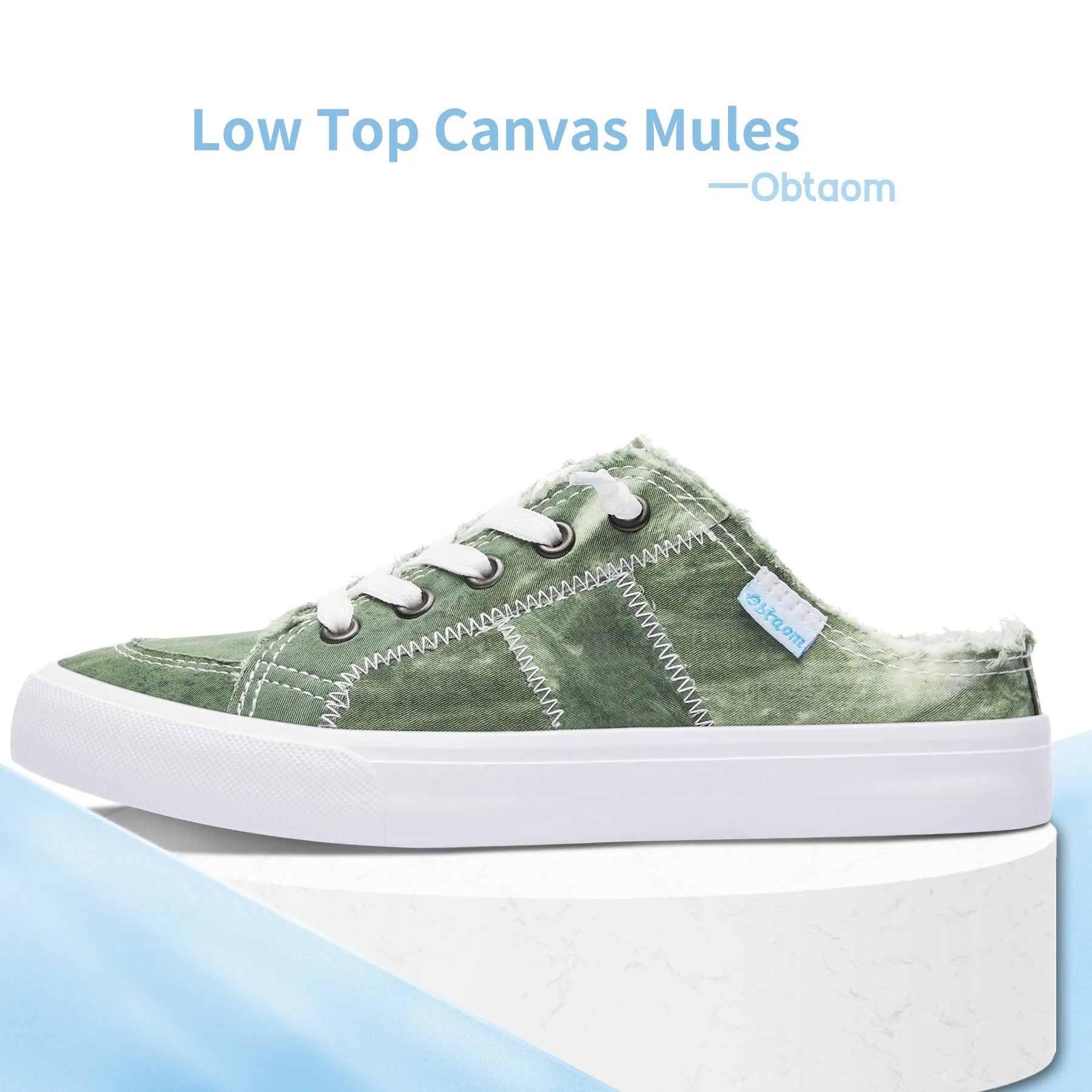 Obtaom Women Canvas Mules Memory Foam Clipper Holiday Shoes