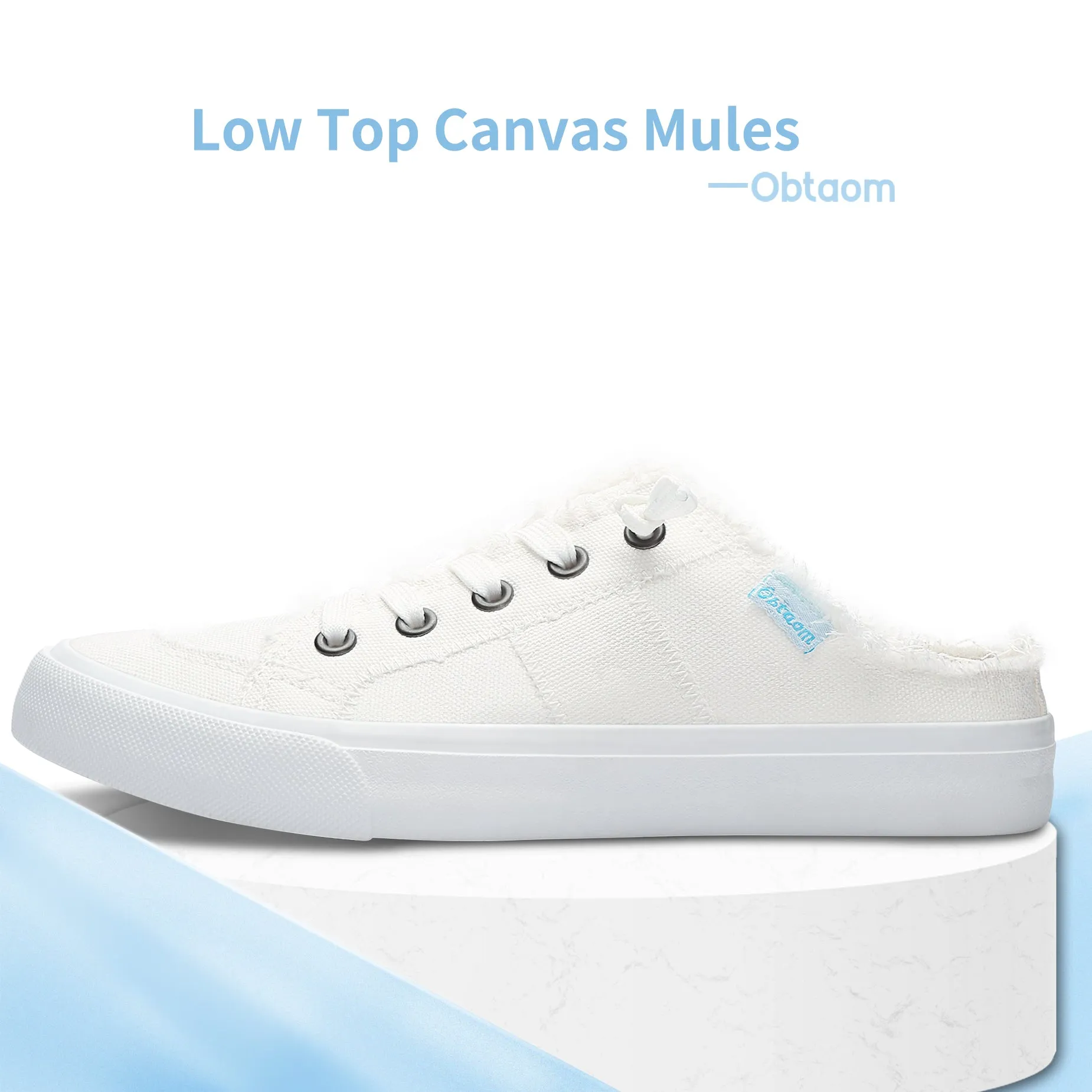 Obtaom Women Canvas Mules Memory Foam Clipper Holiday Shoes