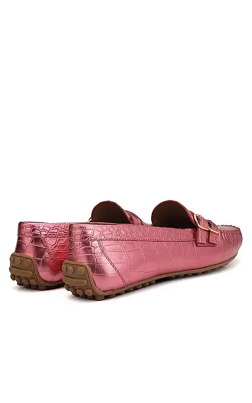 Pink Croco Texrured Moccasins