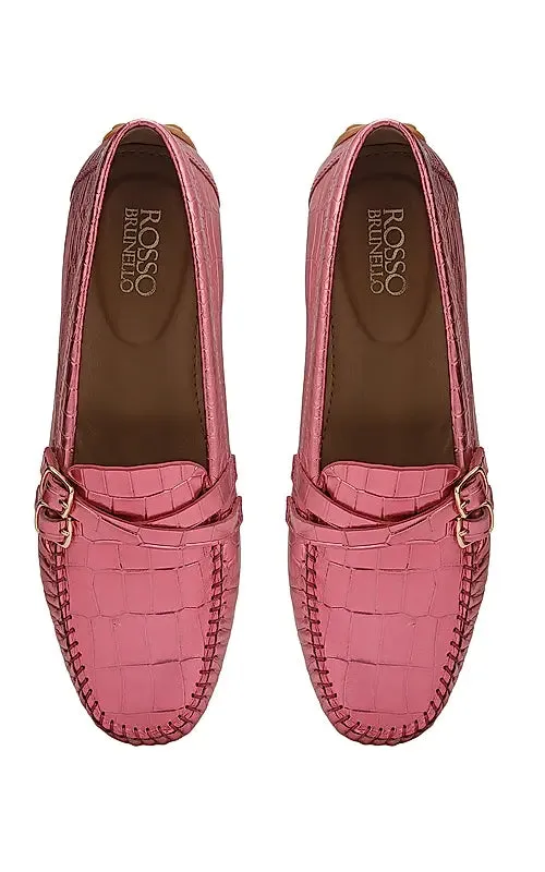 Pink Croco Texrured Moccasins