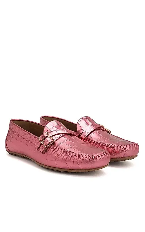 Pink Croco Texrured Moccasins