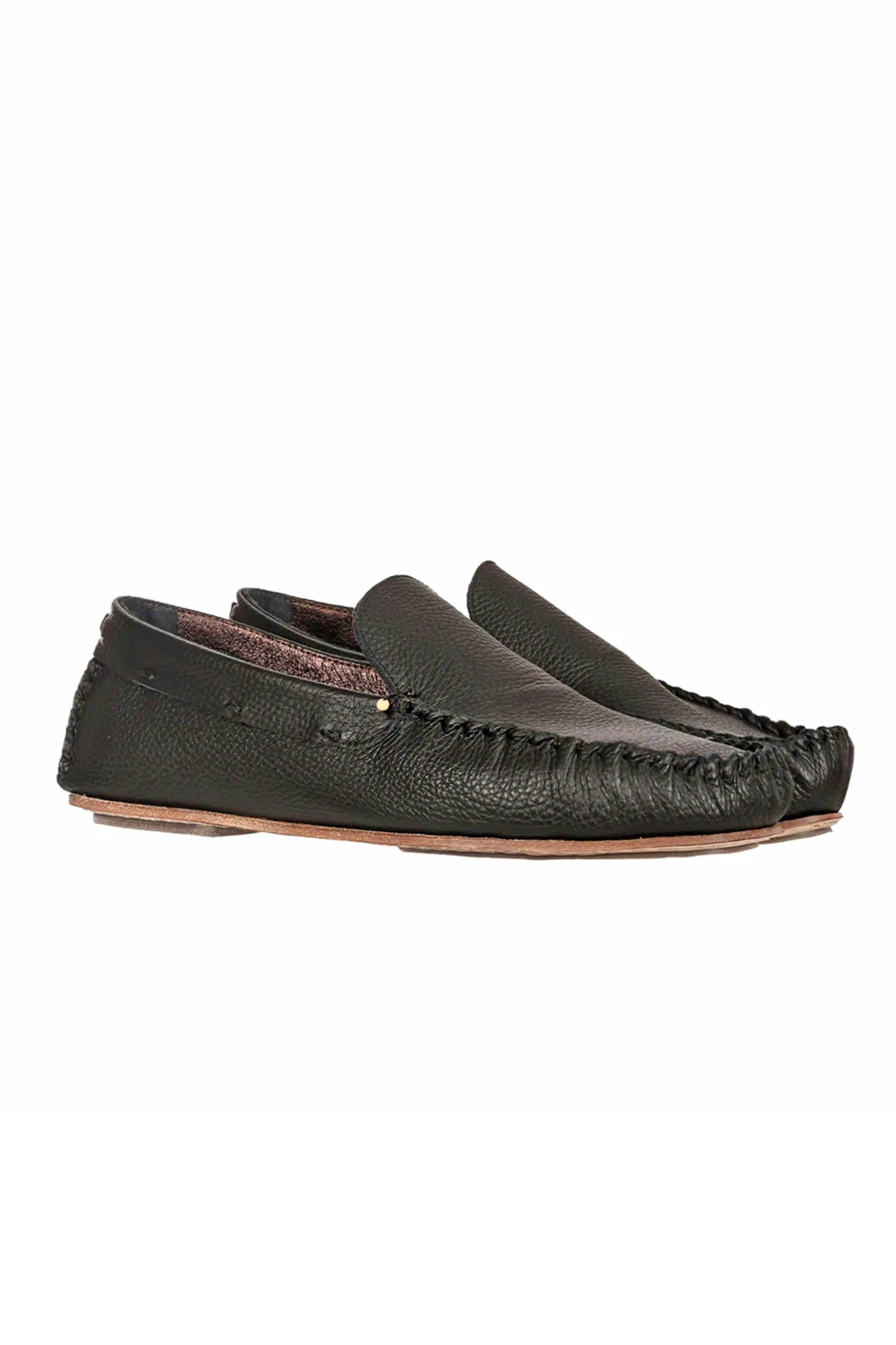 Printed Muflone Leather Moccasin in Moro