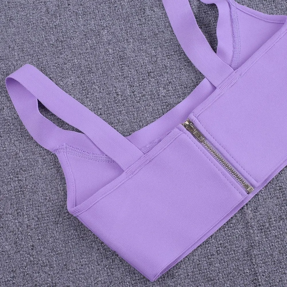 Purple 2 Piece Bandage Crop Top and Midi Skirt
