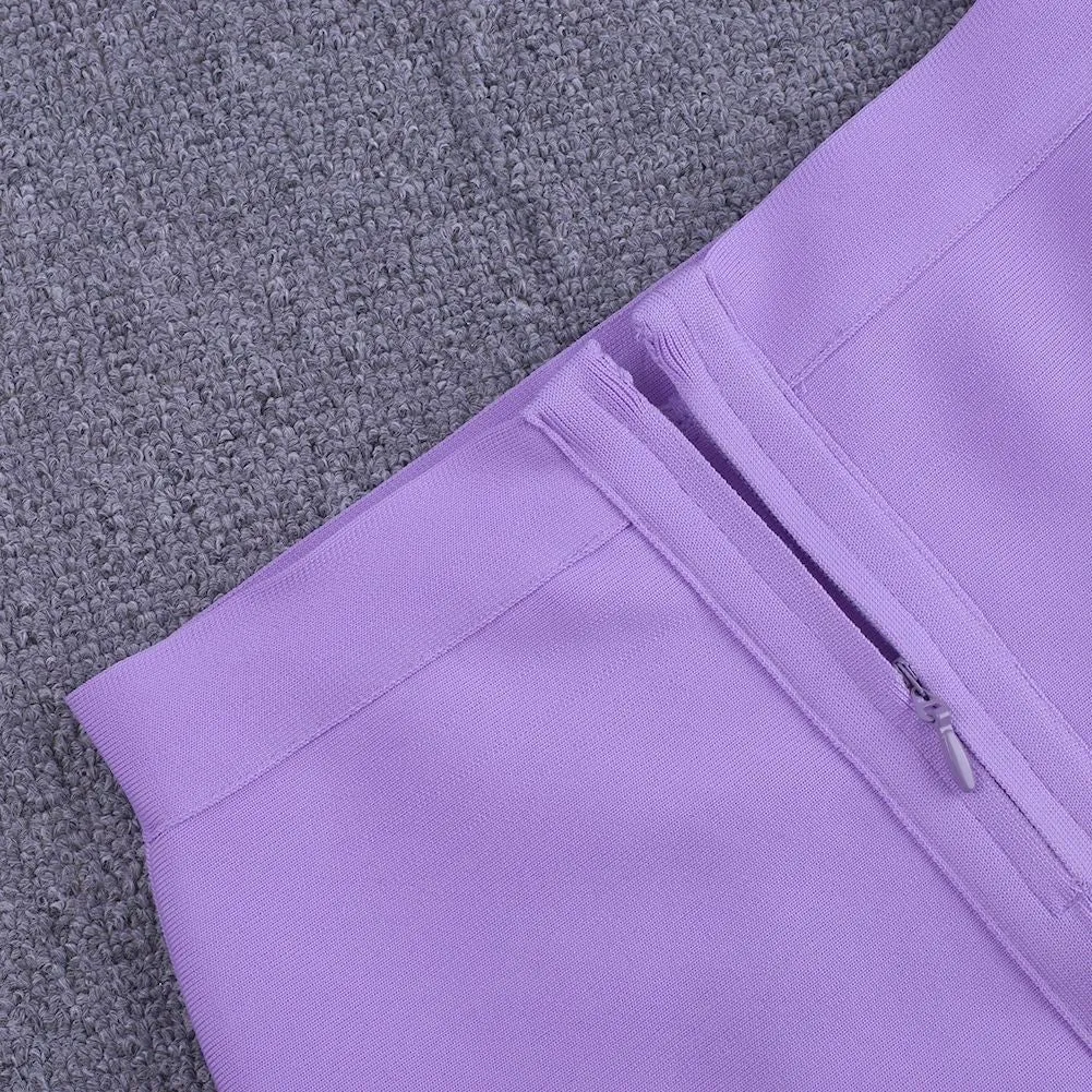 Purple 2 Piece Bandage Crop Top and Midi Skirt