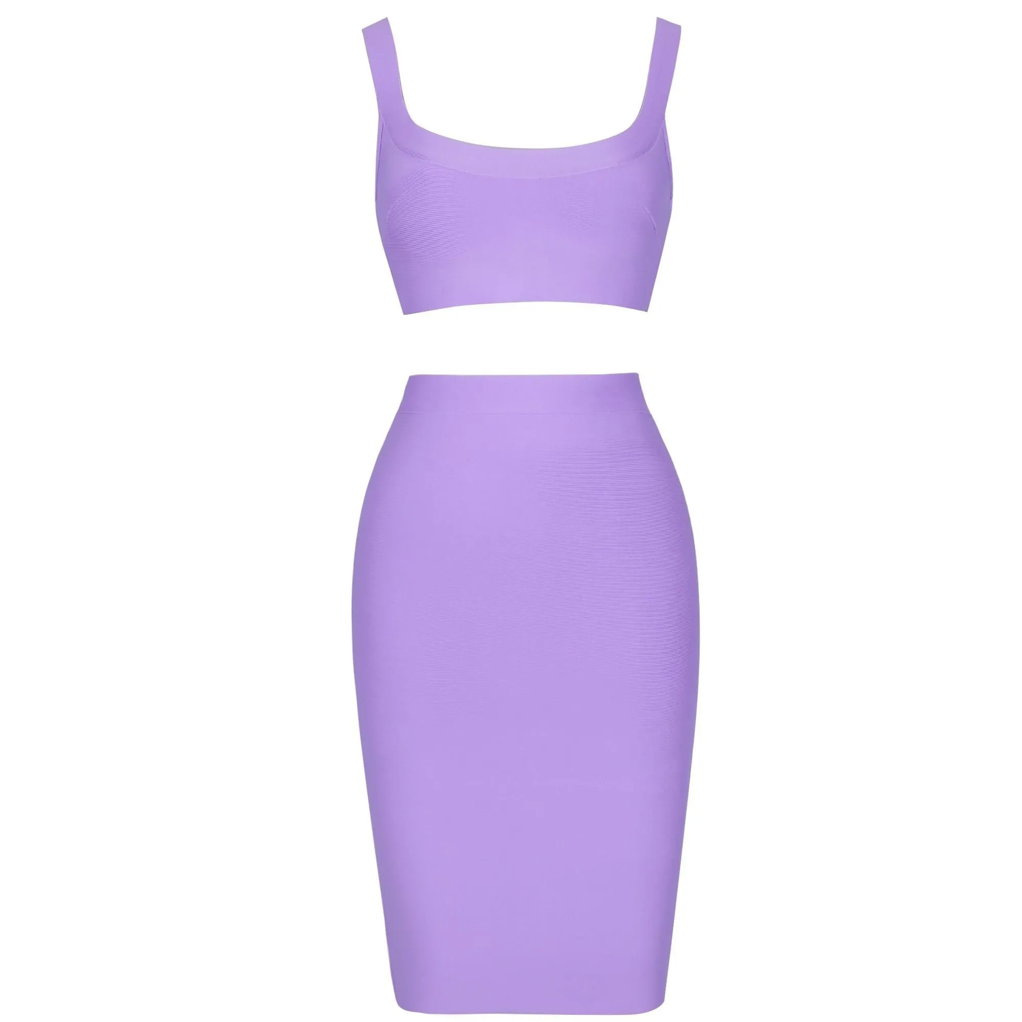 Purple 2 Piece Bandage Crop Top and Midi Skirt
