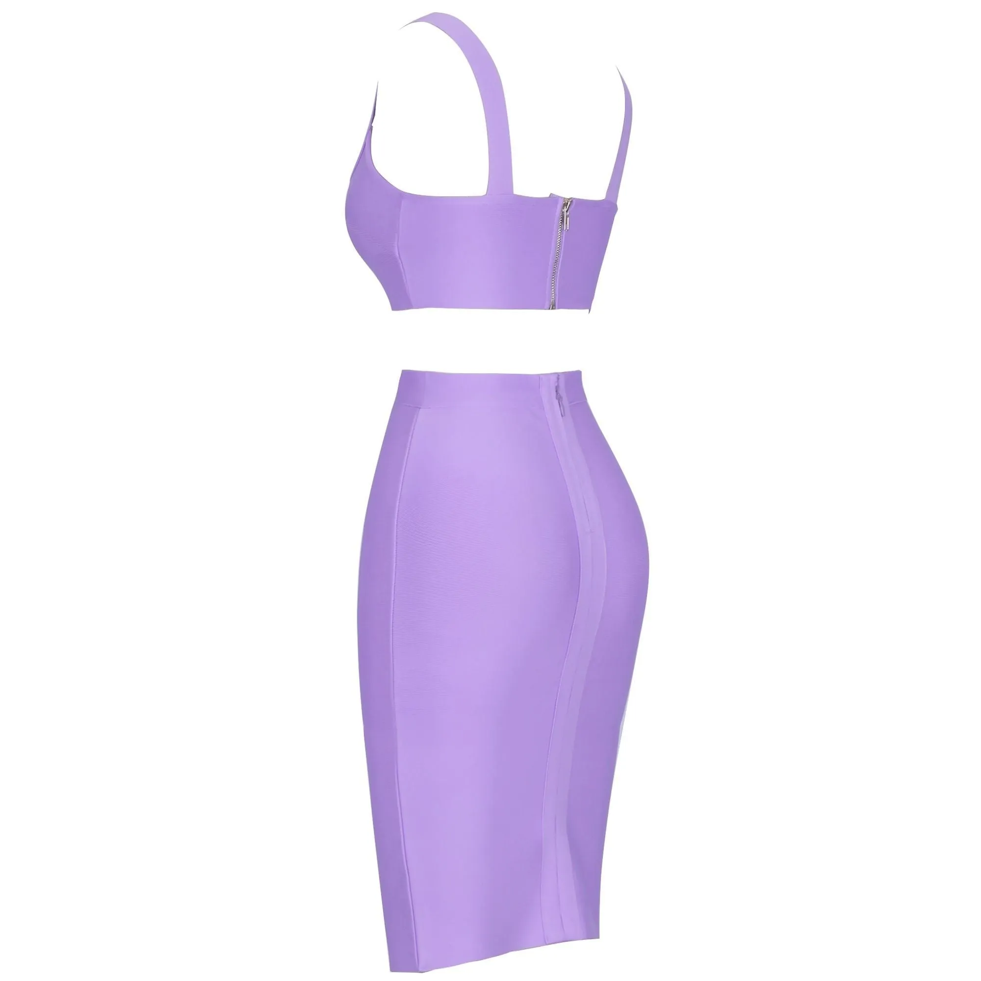 Purple 2 Piece Bandage Crop Top and Midi Skirt