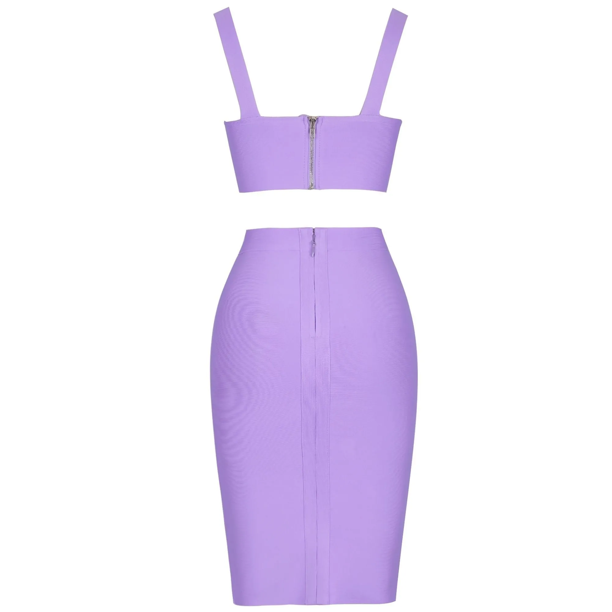 Purple 2 Piece Bandage Crop Top and Midi Skirt