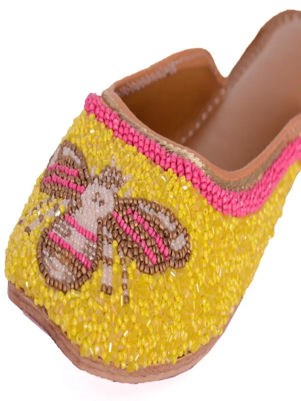 Queenbee - Yellow Embellished Polyester Open Mules