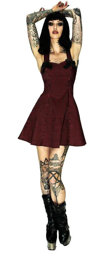 Red And Black Pin Striped Sharp Mini Dress - Lucy