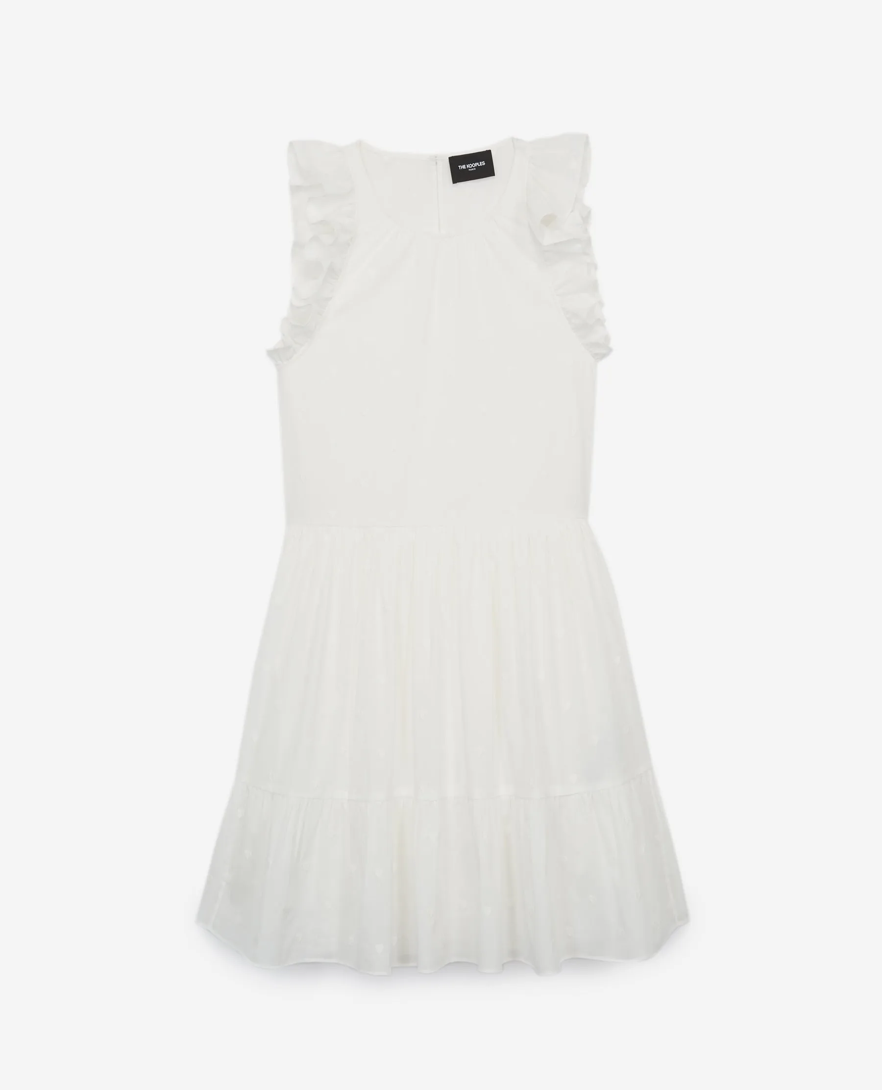 Robe courte écrue sans manches brodée