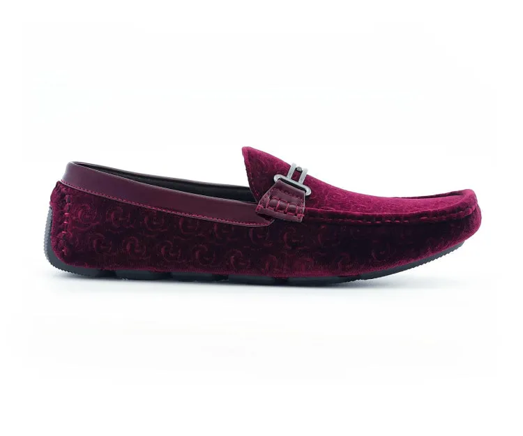 Roberto Velvet Elegance Burgundy Floral Moccasins For Men