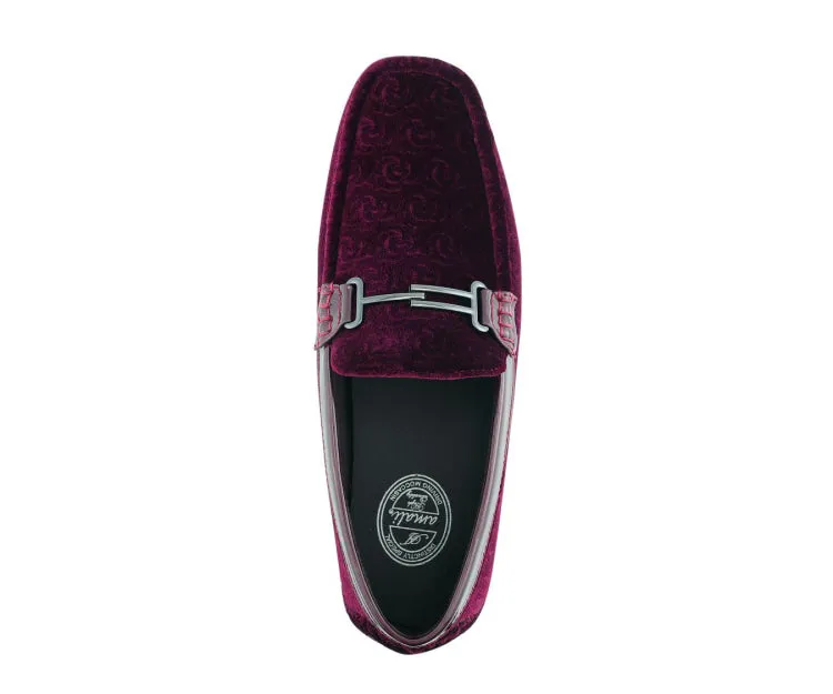 Roberto Velvet Elegance Burgundy Floral Moccasins For Men