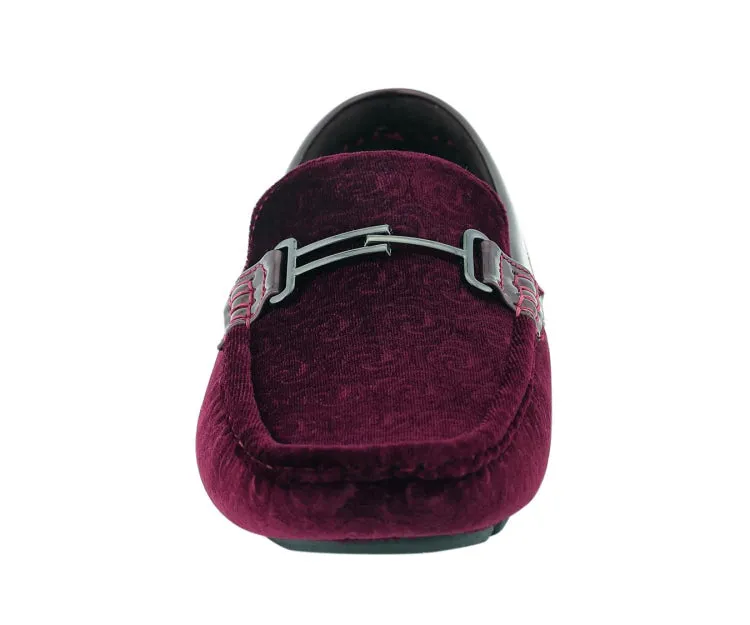 Roberto Velvet Elegance Burgundy Floral Moccasins For Men