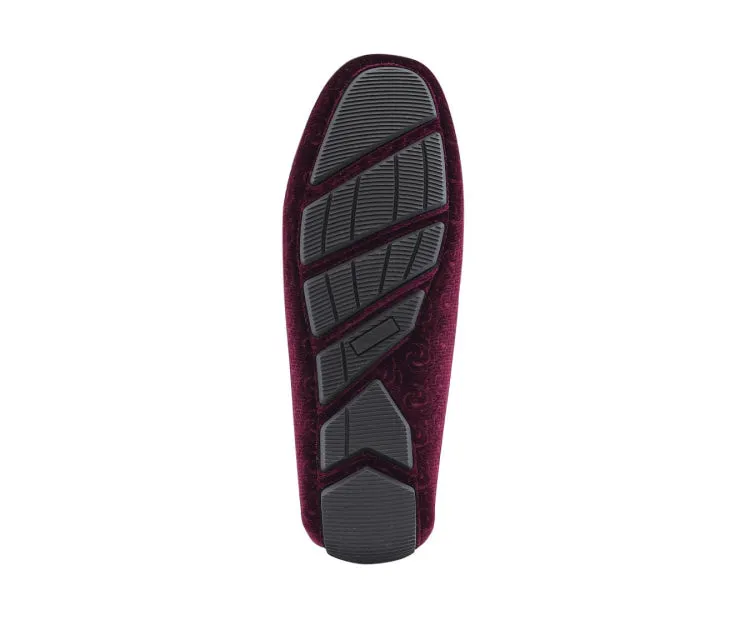 Roberto Velvet Elegance Burgundy Floral Moccasins For Men