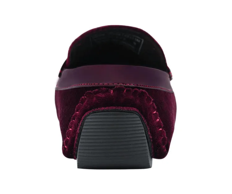 Roberto Velvet Elegance Burgundy Floral Moccasins For Men