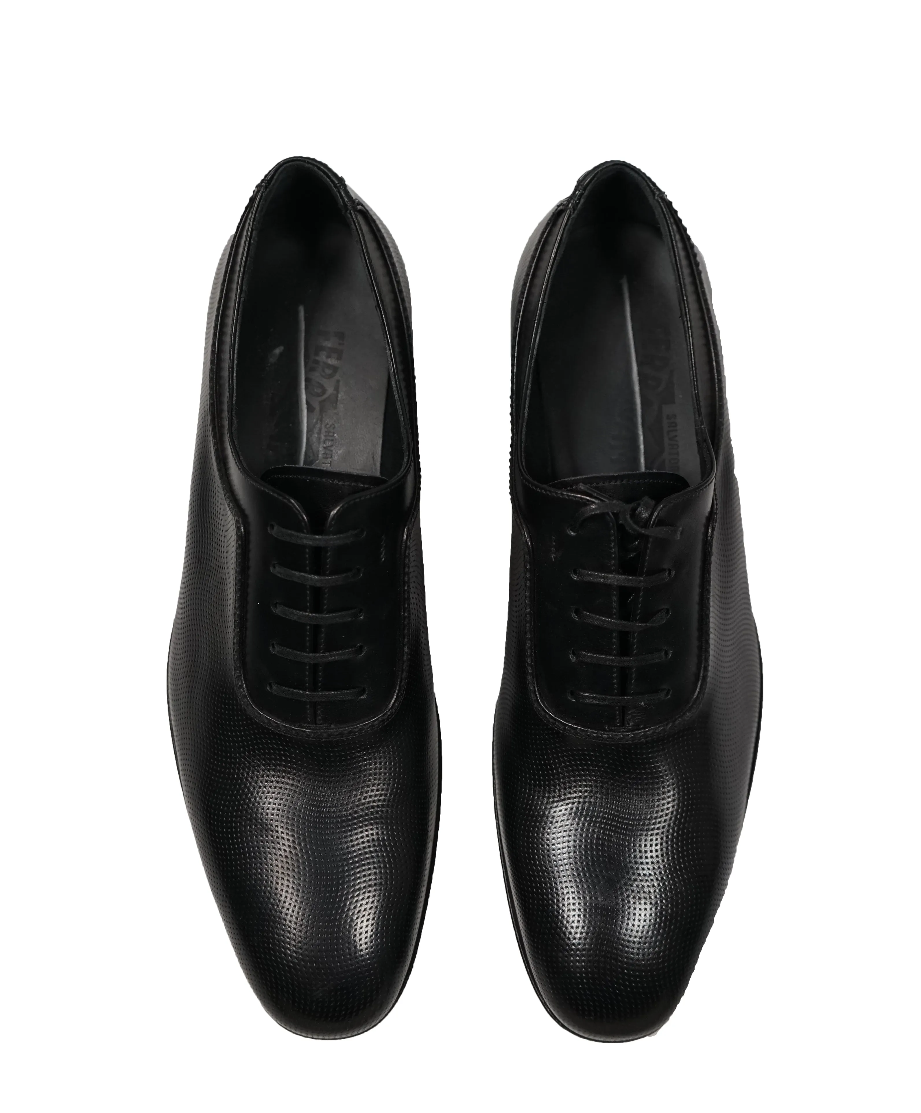 SALVATORE FERRAGAMO - "FARNESE" Textured Black Oxfords - 8D