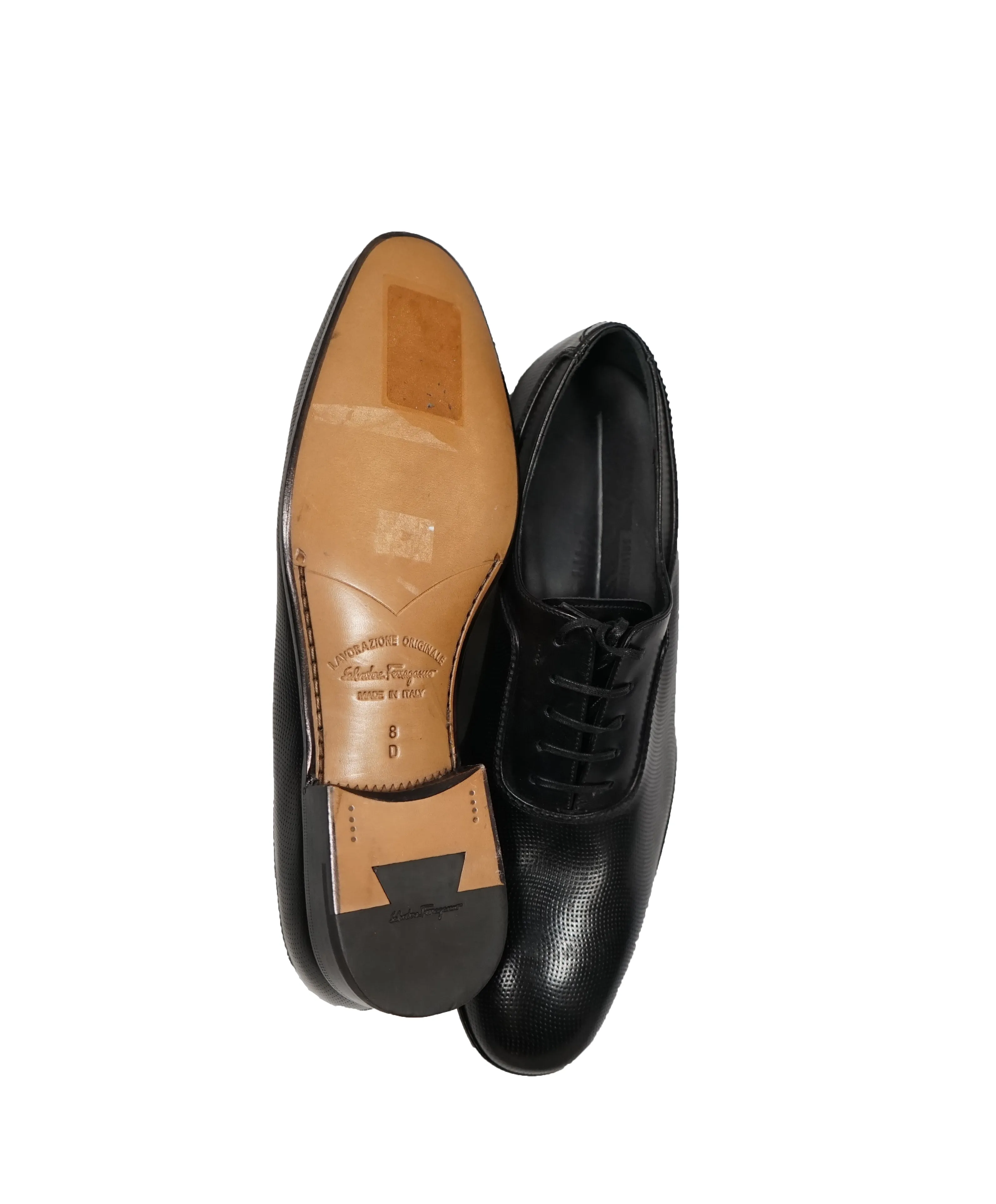 SALVATORE FERRAGAMO - "FARNESE" Textured Black Oxfords - 8D