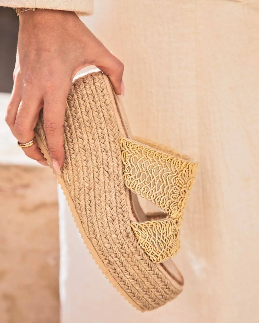 Sandale femme mule compensée doré - Nathalie