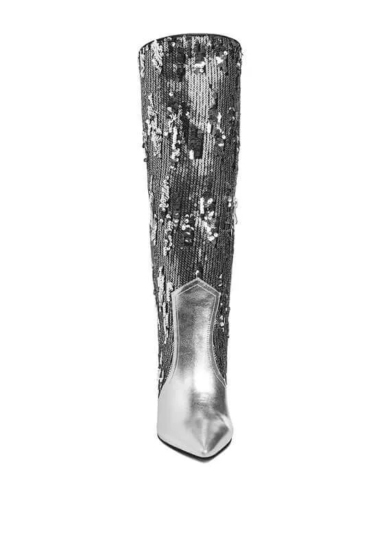 Sequin Stiletto Long Boots