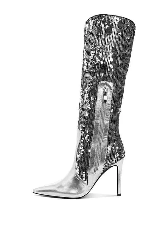 Sequin Stiletto Long Boots