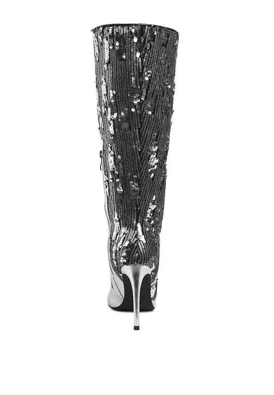 Sequin Stiletto Long Boots