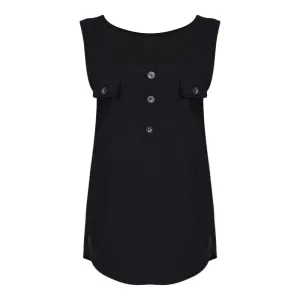 Stylish Scoop Neck Sleeveless Button Pocket Women T-shirt 3700
