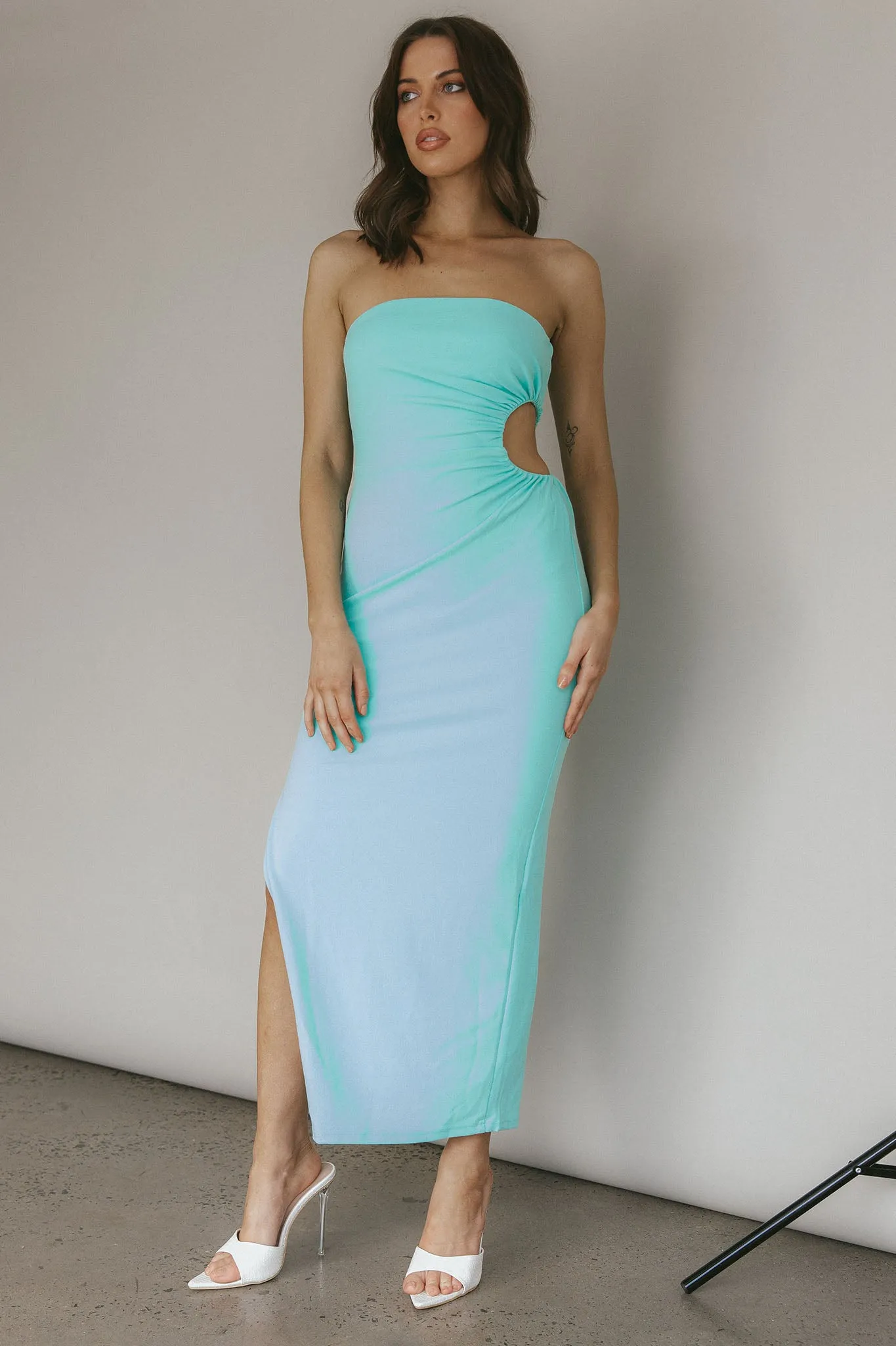 Taking Bets Strapless Cut-Out Midi Dress Mint