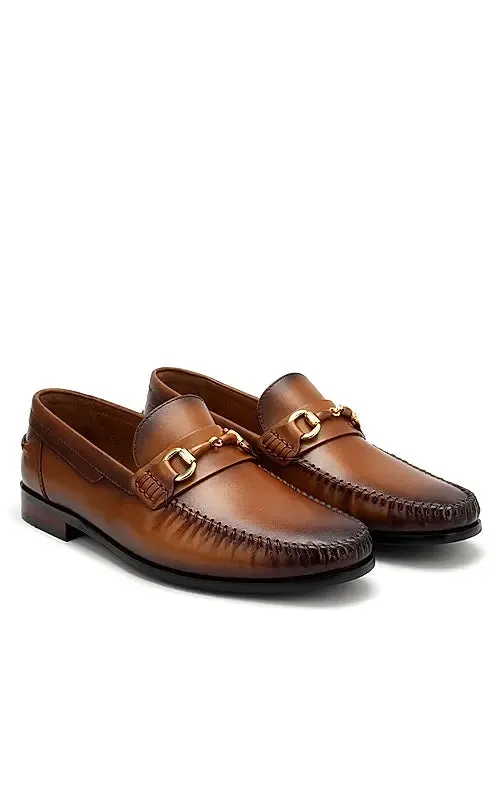 Tan Plain Leather Heel Moccasins
