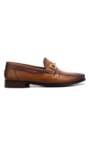 Tan Plain Leather Heel Moccasins