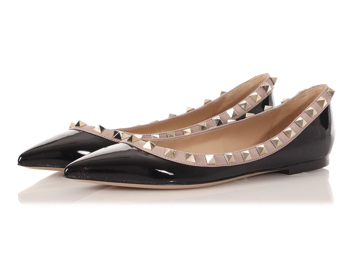 Valentino Black Patent Rockstud Pointed Toe Flats