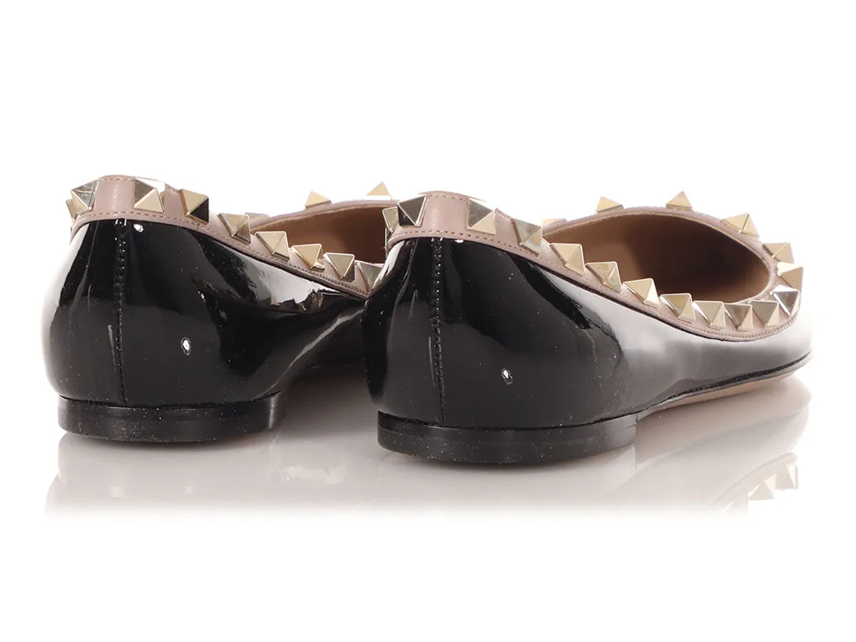 Valentino Black Patent Rockstud Pointed Toe Flats