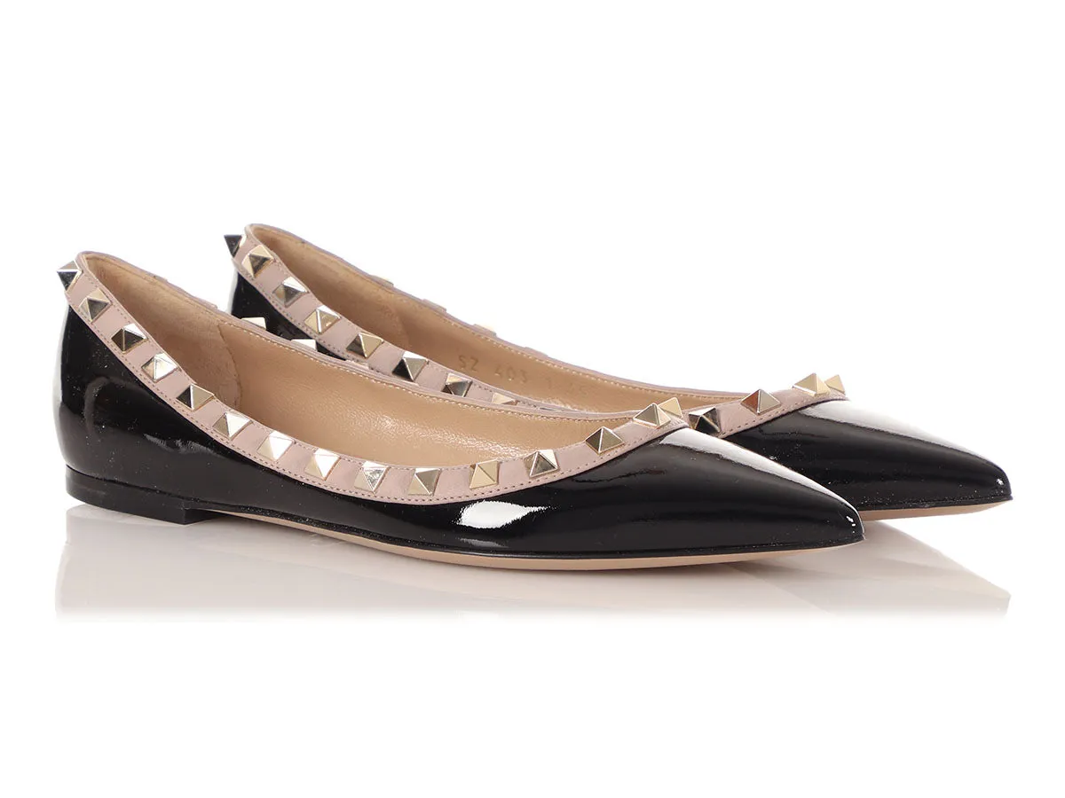 Valentino Black Patent Rockstud Pointed Toe Flats
