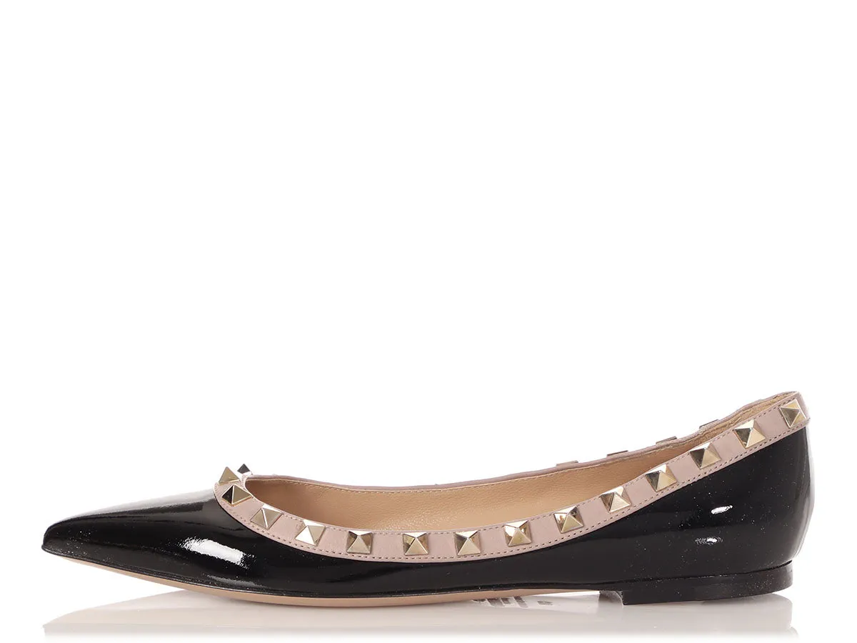 Valentino Black Patent Rockstud Pointed Toe Flats